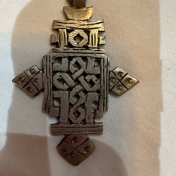 Blue leather cord cross necklace - Picture 2 of 3